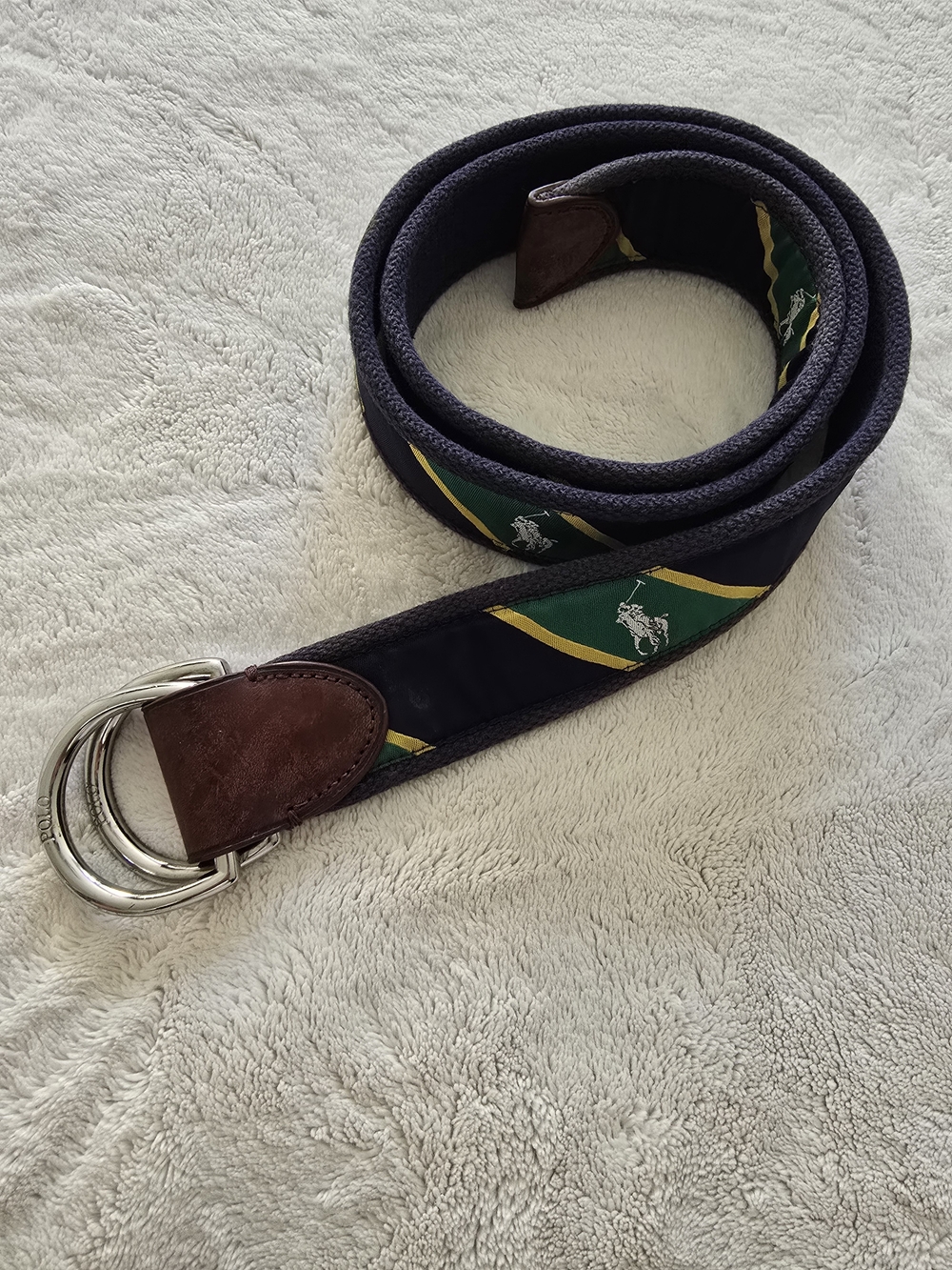 Polo by Ralph Lauren Navy Green Repeating Polo Player Logo Web Belt